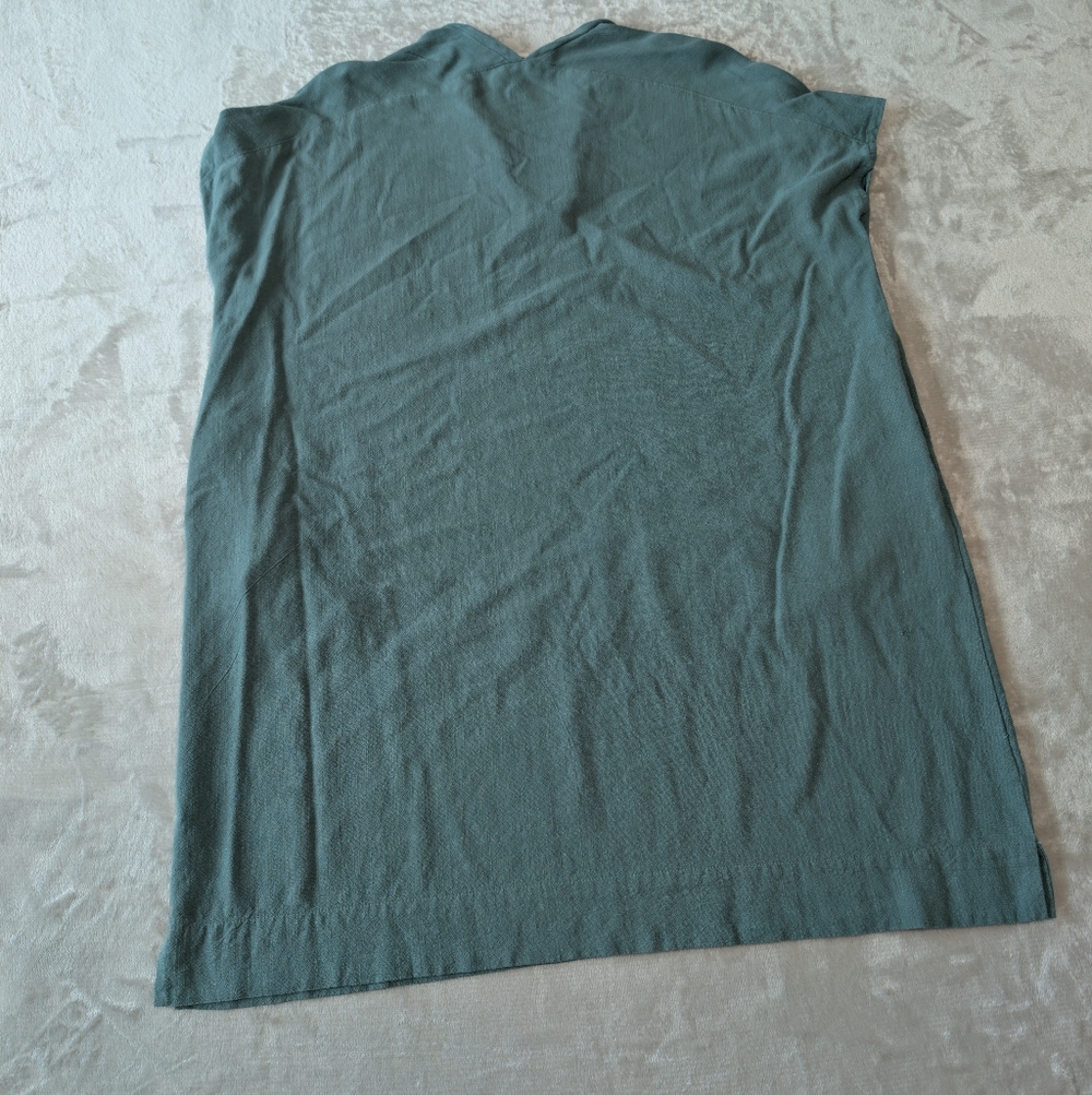 Linen Blend V Neck Dolman Sleeve Tunic Dress Teal Coastal Boho Seafoam Green M - Picture 6 of 13